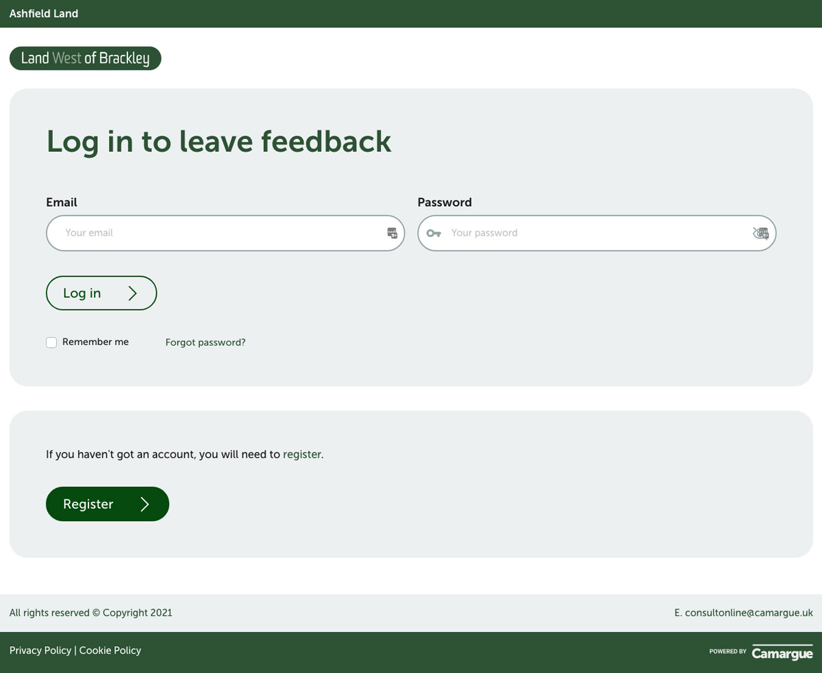Login page