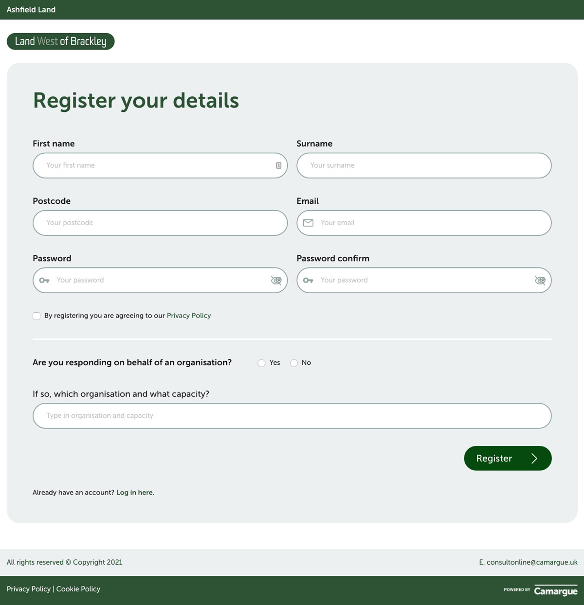 Registration page